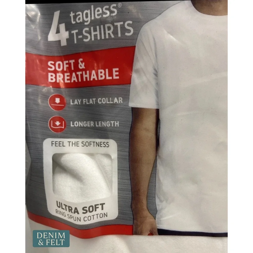 NEW Hanes Ultimate Tall Man White Crew Neck T-Shirts 4 Pack Soft Cotton Tagless